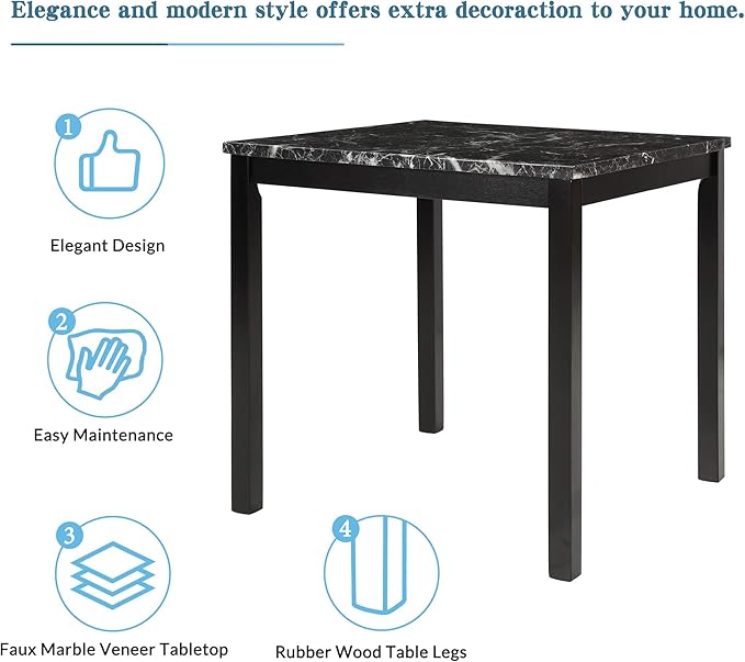 NicBex Small Dining Table Set for 4 Dining Room Set 5-Piece Kitchen Table Set Faux Marble Top Counter Height Dining Table Set with 4 Pu Leather-Upholstered Chairs, Black - LeafyLoom