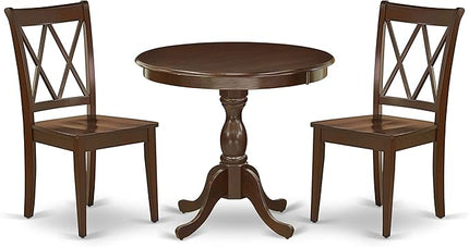 East West Furniture Antique 3 Piece Room Set Contains a Round Wooden Table with Pedestal and 2 Kitchen Dining Chairs, 36x36 Inch, AMCL3-MAH-W - LeafyLoom