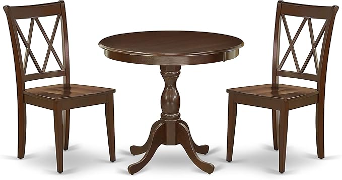 East West Furniture Antique 3 Piece Room Set Contains a Round Wooden Table with Pedestal and 2 Kitchen Dining Chairs, 36x36 Inch, AMCL3-MAH-W - LeafyLoom