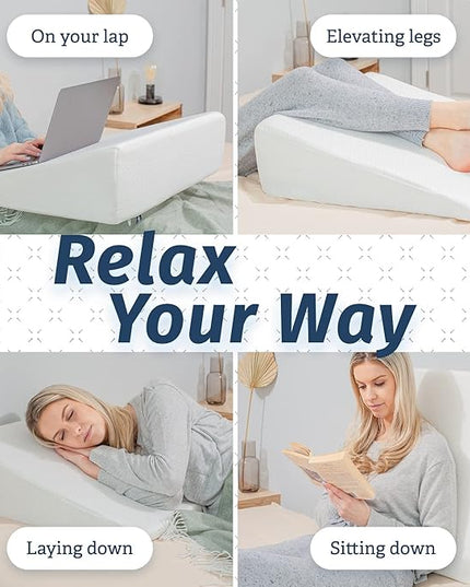 Abco Tech Bed Pillow Wedge for Sleeping - Memory Foam Top - Reduce Neck & Back Pain, Snoring, Acid Reflux, Respiratory Problems - Ideal for Sleeping, Reading, Rest, Elevation - Washable Cover - 7in - LeafyLoom