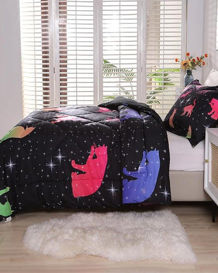 ENCOFT Cat Full Bedding Comforter Set Full for Girls and Boys Premium 3 Piece Cats Bedding Set Black Comfortable and Breathable for Teens and Adults with 1 Comforter and 2 Pillowcases - LeafyLoom