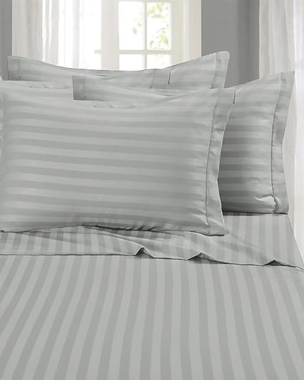 Elegant Comfort Softest and Coziest 6-Piece Sheet Set - 1500 Premium Hotel Quality Microfiber - Deep Pocket, Wrinkle Resistant 6-Piece Damask Stripe Bed Sheet Set, Full, Silver - LeafyLoom