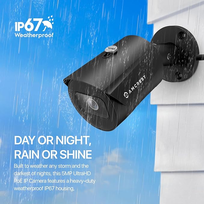Amcrest UltraHD 5MP Outdoor POE Camera 2592 x 1944p Bullet IP Security Camera, Outdoor IP67 Waterproof, 103° Viewing Angle, 2.8mm Lens, 98.4ft Night Vision, 5-Megapixel, IP5M-B1186EB-28MM (Black) Amcrest