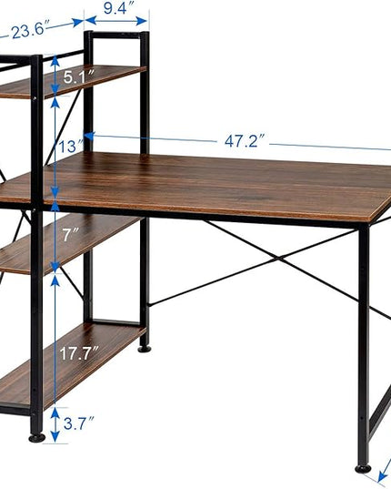 VECELO Computer Drawers/Shelves with Storage for Study/Writing and Home Office Workstation, 47 Inch Desk, Vintage Brown - LeafyLoom