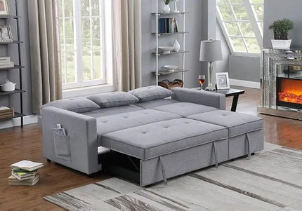 3 in 1 Convertible Sleeper Sofa Bed, Pull Out Couch with 3 Level Adjust Backrest, Futon Loveseat Chaise Lounge with Side Pockets and Throw Pillows for Living Room Office, Light Gray 79.75" - LeafyLoom