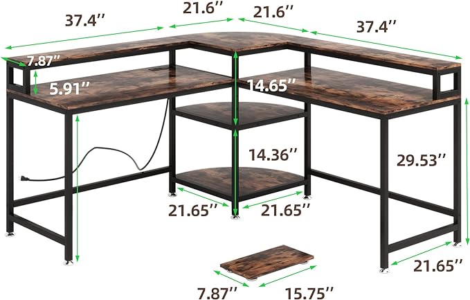 TIYASE L Shaped Desk with Power Outlet and USB Port, 59 in L-Shaped Computer Corner Desk with Storage Shelves, Home Office Desk Workstation with Monitor Stand, Tower Shelf, Rustic Brown - LeafyLoom