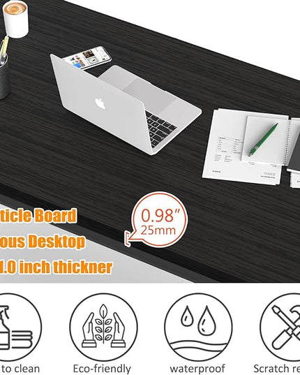NSdirect 63 inch Computer Desk,Modern Simple Style PC Table Office Desk Wide Workstation for Study Writing,Gaming and Home Office,Extra 1" Thicker Wooden Tabletop and Black Metal Frame,Black - LeafyLoom