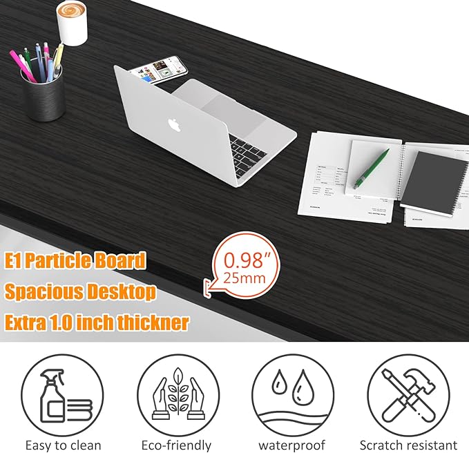 NSdirect 63 inch Computer Desk,Modern Simple Style PC Table Office Desk Wide Workstation for Study Writing,Gaming and Home Office,Extra 1" Thicker Wooden Tabletop and Black Metal Frame,Black - LeafyLoom
