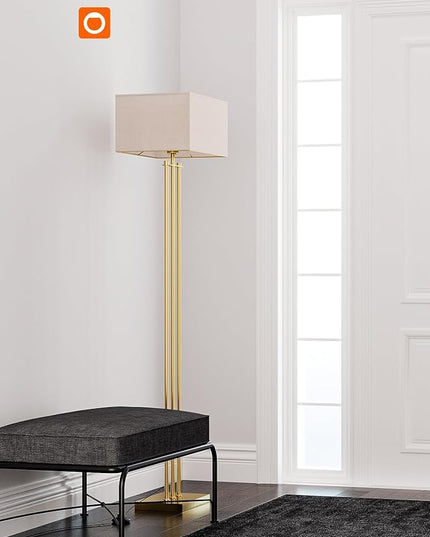 addlon Gold Floor lamps for Living Room, Tall Modern Standing lamp with Linen Shade, Decorative Simple Design Floor Lamps for Bedroom and Office - LeafyLoom