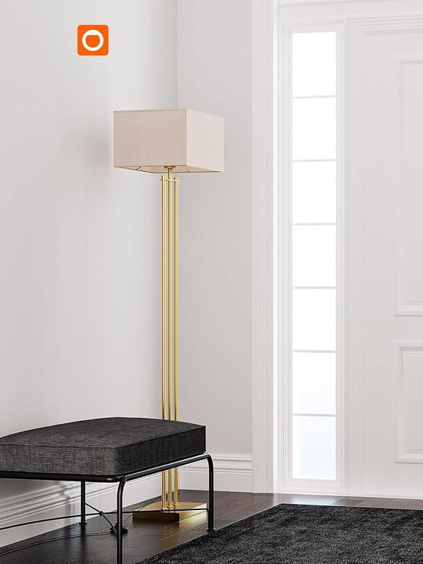 addlon Gold Floor lamps for Living Room, Tall Modern Standing lamp with Linen Shade, Decorative Simple Design Floor Lamps for Bedroom and Office - LeafyLoom