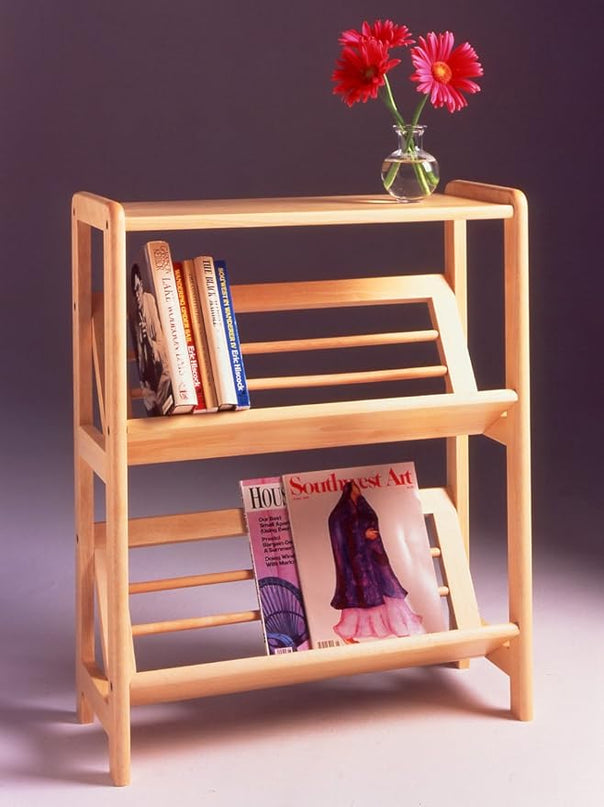 Winsome Mission Beech Wood 4-Tier Bookshelf With Slanted Shelf, Natural (82430) - LeafyLoom