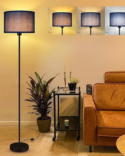 BoostArea Floor Lamp Standing Lamp, Dimmable Floor Lamps for Living Room, Simple LED Tall Lamp with Lampshade, On/Off Footswitch, Black Floor Lamp, Corner Lamps for Bedroom/Office,Blue (without Bulb) - LeafyLoom