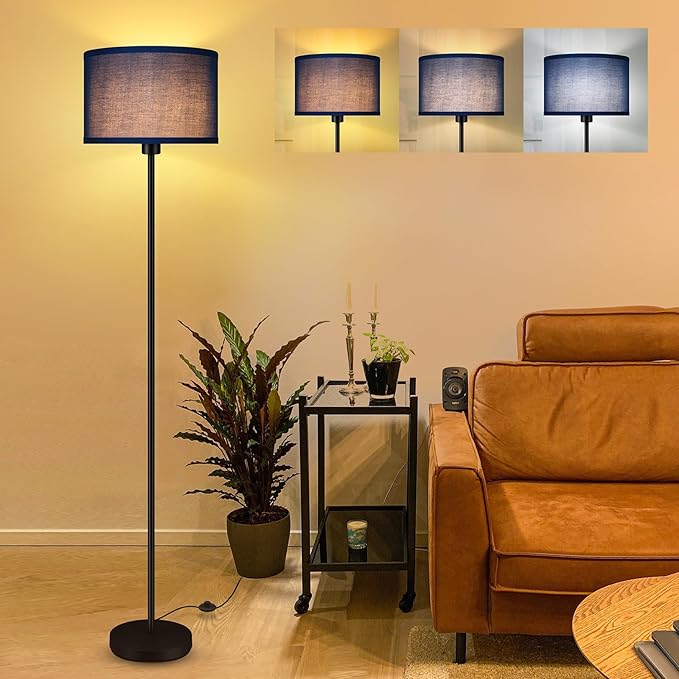 BoostArea Floor Lamp Standing Lamp, Dimmable Floor Lamps for Living Room, Simple LED Tall Lamp with Lampshade, On/Off Footswitch, Black Floor Lamp, Corner Lamps for Bedroom/Office,Blue (without Bulb) - LeafyLoom