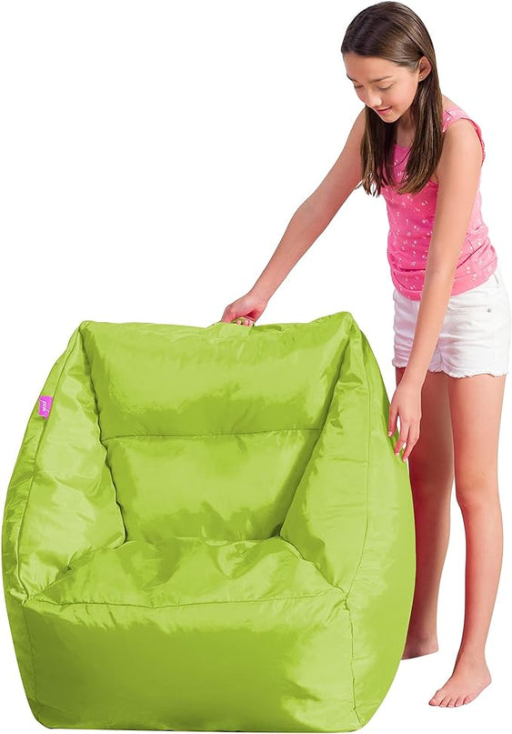 Posh Creations Structured Comfy Seat for Playrooms and Bedrooms, Large Bean Bag Chair, Coronado Chair, Lime - LeafyLoom