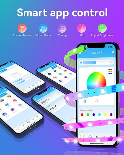 200ft Bluetooth Long LED Strip Lights, Music Sync Tape Lighting, RGB Color Changing LED Lights for Bedroom with Remote,Smart Phone APP Control, Ceiling Living Room Decor (APP+Remote+Mic/2 Roll) TJOY