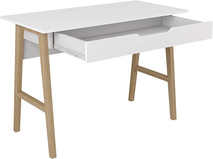 PARMA 42 Inch Modern Desk - Home & Office Small Computer Desk with Wide Drawer - Wooden Study Writing Minimalist Desk with Storage for Small Space, Bedroom & Workstations - Student Desk/Table (White) - LeafyLoom