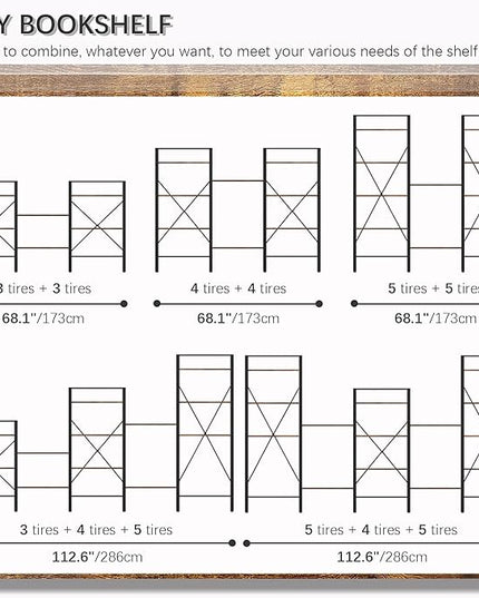 4NM Bookshelf 4 Tier Industrial Bookcase Home Office Adjustable Bookshelves Storage Shelves Organizer Vintage Book Shelf Display Rack for Living Room, Bedroom,Home - Rustic Brown - LeafyLoom