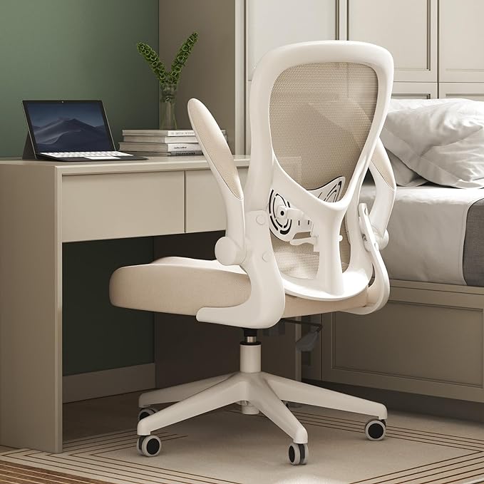 Hbada Office Chair Ergonomic Desk Chair, Office Desk Chairs with PU Silent Wheels, Breathable Mesh Computer Chair with Adjustable Lumbar Support, Flip-up Armrests, Tilt Function, Grey - LeafyLoom