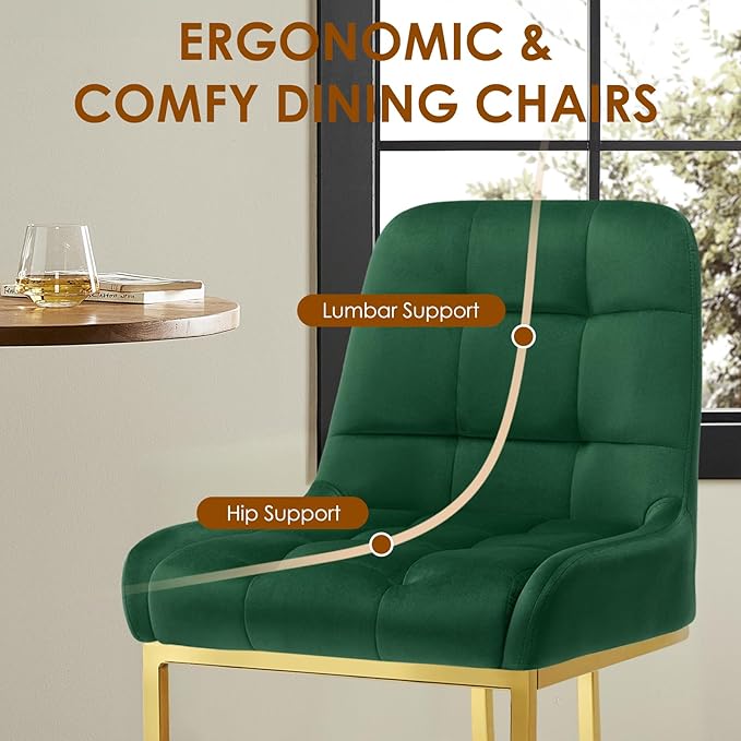 STARY Upholstered Velvet Armless Dining Room Chairs with Gold Metal Legs for Kitchen Restaurant, Green- Set of 4 - LeafyLoom