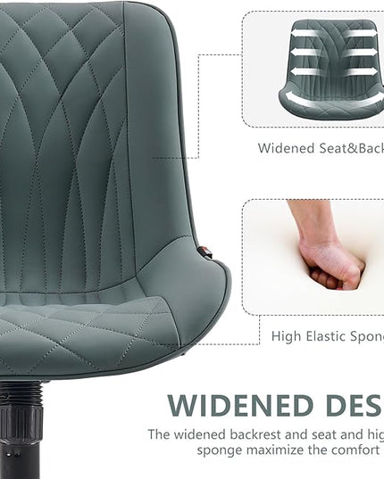 YOUNIKE Office Chair with Wheels Armless Desk Chair Swivel Rolling Task Chair with Back Upholstered Faux Leather Modern Computer Chair Height Adjustable, Greyish Green - LeafyLoom