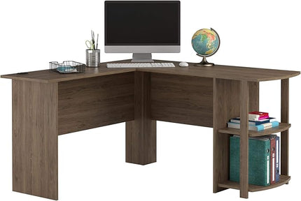 Dakota L-Shaped Desk with Bookshelves, Rustic Oak - LeafyLoom