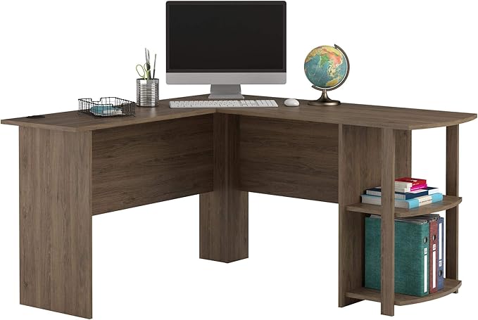 Dakota L-Shaped Desk with Bookshelves, Rustic Oak - LeafyLoom
