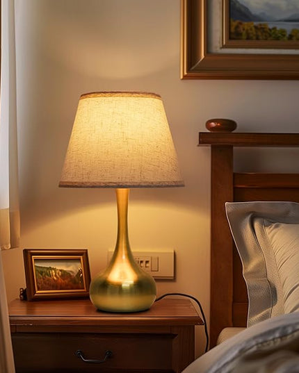 Touch Table Lamp for Bedroom, 3-Way Dimmable Gold Bedside Lamps for Nightstand with Fabric Shade, Desk Lamp for Kids Reading, Home Office - LeafyLoom