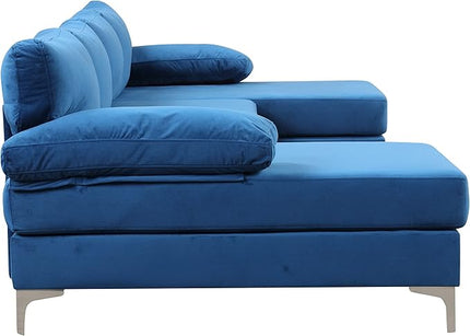 Modern Large Velvet Fabric U-Shape Sectional Sofa, Double Extra Wide Chaise Lounge Couch, Navy - LeafyLoom