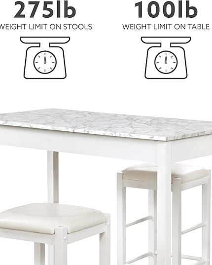 Linon White 3 Piece Faux Marble Tavern Set - LeafyLoom