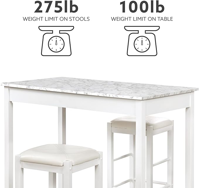 Linon White 3 Piece Faux Marble Tavern Set - LeafyLoom