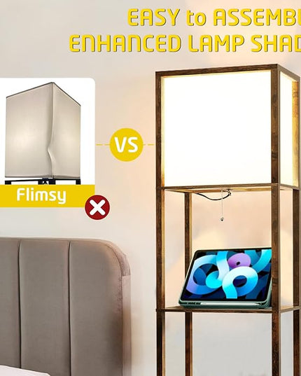 Floor Lamp with Shelves Plus, 4-Tier Modern 2700 4000K 5000K Brown Shelf Floor Lamp, Display Lamp for Living Room Bedroom Office 15W LED Bulb. - LeafyLoom