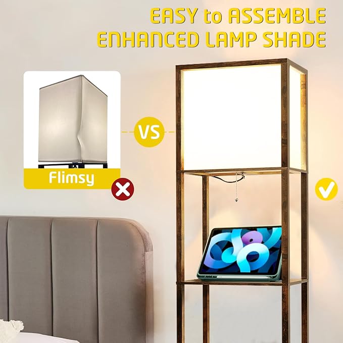 Floor Lamp with Shelves Plus, 4-Tier Modern 2700 4000K 5000K Brown Shelf Floor Lamp, Display Lamp for Living Room Bedroom Office 15W LED Bulb. - LeafyLoom