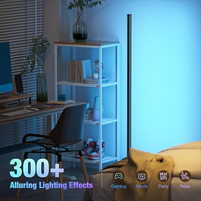 bedee LED Corner Floor Lamp: 50" RGB 16 Million Color Changing Floor Lamp with Music Sync, Modern Standing Ambient Light with APP & Remote Control, DIY Modes & Timer for Living Room Gaming Room Decor - LeafyLoom