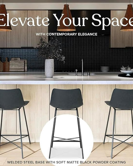 Poly and Bark Paxton 24” Counter Stool, Set of 3 Grey - LeafyLoom