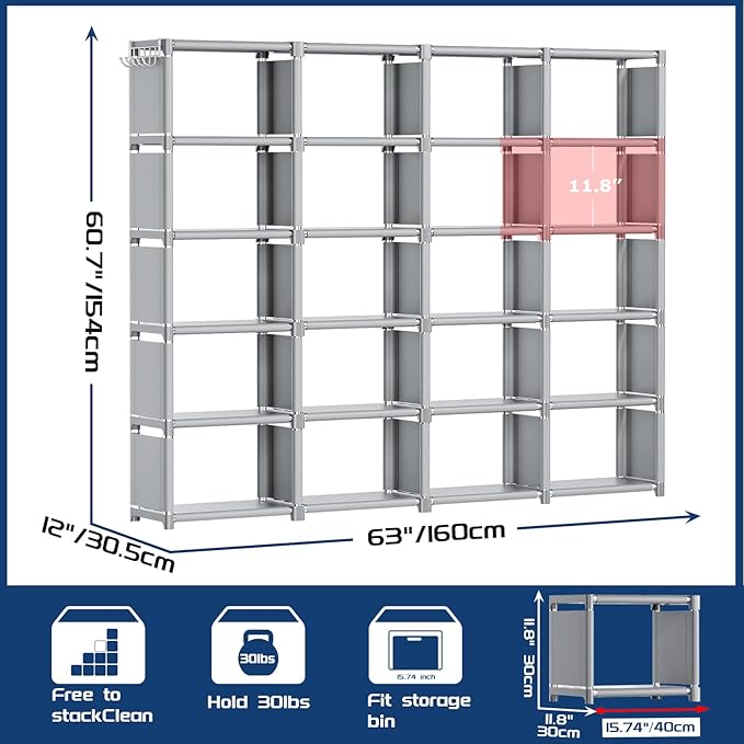 Mavivegue 20 Cube Book Shelf, Storage Organizer, Large DIY Bookcase, Metal Cube Bookshelf, Cubbies Closet Storage Organizer Shelves for Bedroom,Living Room,Home,Office - LeafyLoom