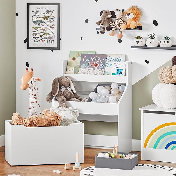 Haotian KMB71-W, White Children Kids Bookcase with Removable Boxes, Kid's Book Shelf Toy Shelf with Large Storage Drawer, Kids Storage Shelf Organizer with Storage Chest - LeafyLoom