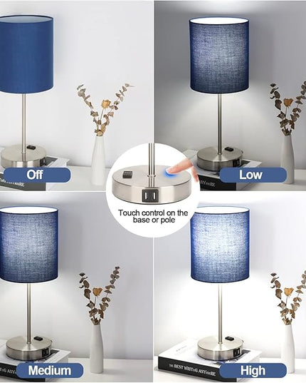 𝟮𝟬𝟮𝟯 𝗡𝗘𝗪 Set of 2 Touch Control Table Lamps with 2 USB & AC Outlet, 3-Way Dimmable Bedside Nightstand Lamps for Bedroom Living Room Nursery, 800 Lumens 5000K Daylight Bulbs Included - LeafyLoom