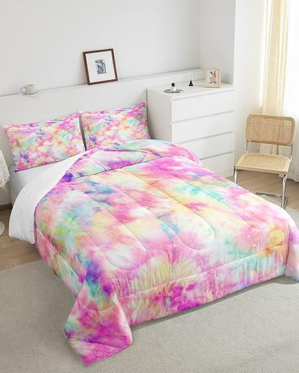 Erosebridal Kids Tie Dye Comforter Set, Bohemian Batik Down Comforter Full Size, Boho Psychedelic Bedding Comforters for Children Girls Boys Teens Bedroom, Trippy Tattoo Watercolor Quilted Duvet - LeafyLoom