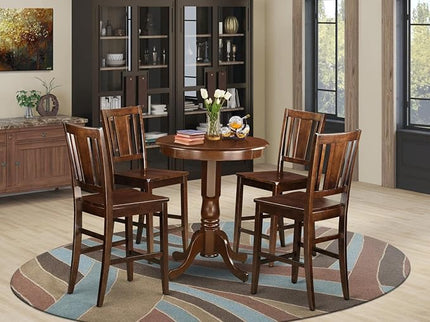 East West Furniture EDBU5-MAH-W Eden 5 Piece Kitchen Counter Set Includes a Round Table with Pedestal and 4 Dining Room Chairs, 30x30 Inch, Mahogany - LeafyLoom