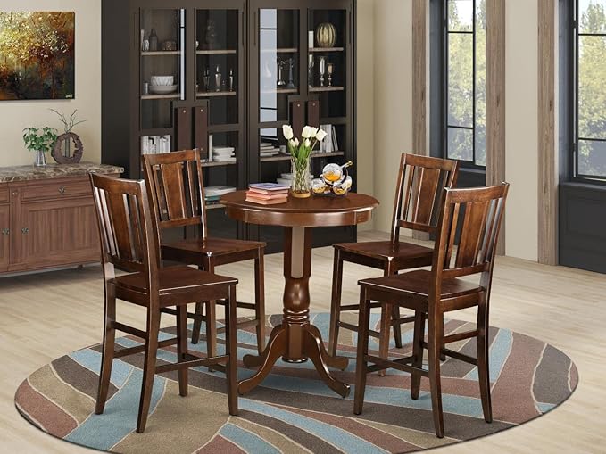 East West Furniture EDBU5-MAH-W Eden 5 Piece Kitchen Counter Set Includes a Round Table with Pedestal and 4 Dining Room Chairs, 30x30 Inch, Mahogany - LeafyLoom