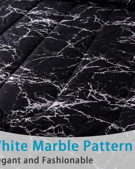 Litanika Black Marble Comforter Full(79X90Inch), 3 Pieces (1 Marble Comforter+2 Pillowcases) Soft Lightweight Microfiber Comforter Bedding Set for Men and Women - LeafyLoom
