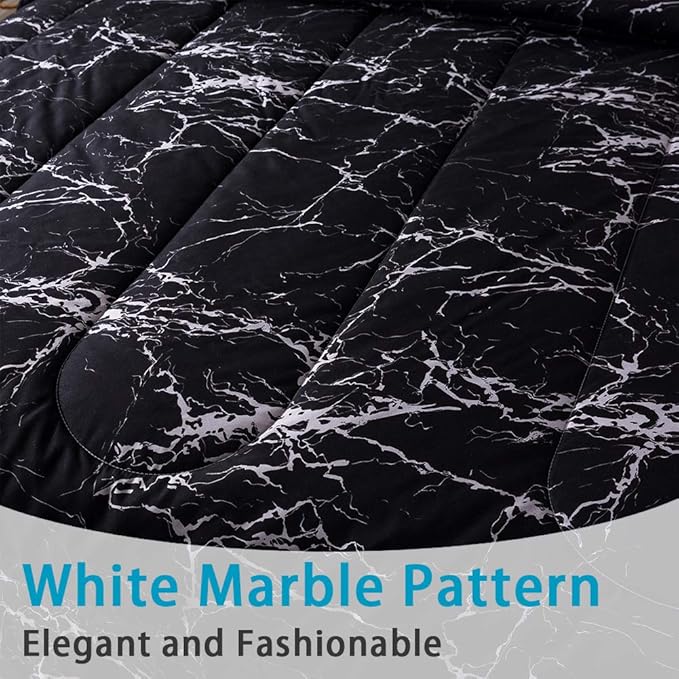 Litanika Black Marble Comforter Full(79X90Inch), 3 Pieces (1 Marble Comforter+2 Pillowcases) Soft Lightweight Microfiber Comforter Bedding Set for Men and Women - LeafyLoom