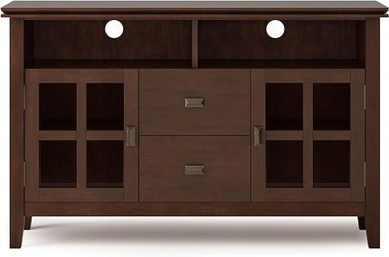 SIMPLIHOME Artisan SOLID WOOD 48 Inch Wide Contemporary TV Media Stand in Russet Brown for TVs up to 55 Inches, For the Living Room and Entertainment Center - LeafyLoom