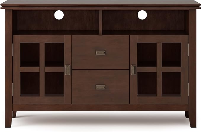 SIMPLIHOME Artisan SOLID WOOD 48 Inch Wide Contemporary TV Media Stand in Russet Brown for TVs up to 55 Inches, For the Living Room and Entertainment Center - LeafyLoom