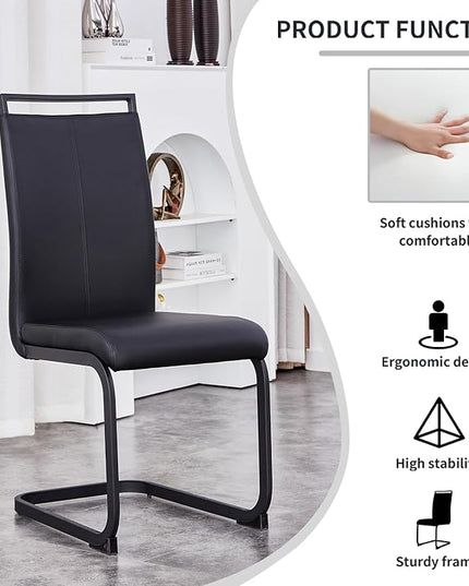 Modern Dining Chairs Set of 6,High Back Kitchen Chairs,Side Room Chair with Black Powder Coating Metal Legs,Easy to Clean Upholstered Dining Chairs,Ideal for Living Room(Black Chairs) - LeafyLoom