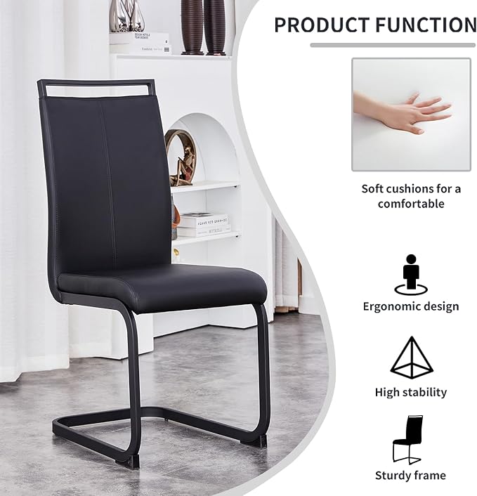 Modern Dining Chairs Set of 6,High Back Kitchen Chairs,Side Room Chair with Black Powder Coating Metal Legs,Easy to Clean Upholstered Dining Chairs,Ideal for Living Room(Black Chairs) - LeafyLoom