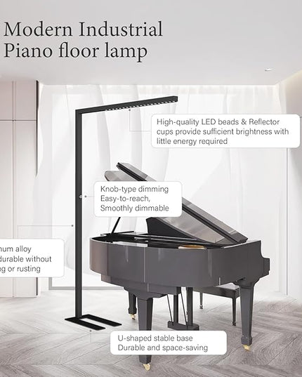 STERREN 77" LED Floor Lamp, 7350LM Dimmable Eye-care Standing Piano Lamp, 70W Modern Tall Reading Light Bright Lighting for Office Living Room Bedroom, 4000K Natural Daylight - Black - LeafyLoom