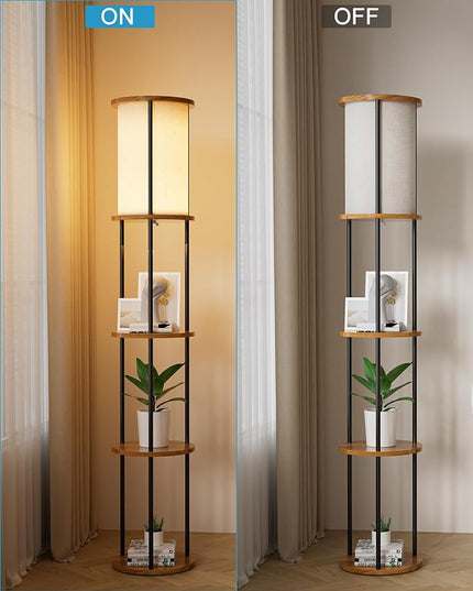 Lightdot 61IN Floor Lamp with Shelves, 3-Tier Storage Black Standing Lamps with 3000K E26 Bulb Included, Display Shelf Floor Lamp for Living Room Sofa Corner - LeafyLoom
