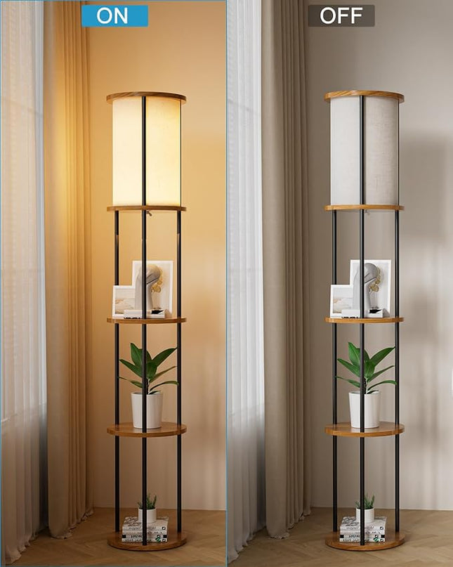 Lightdot 61IN Floor Lamp with Shelves, 3-Tier Storage Black Standing Lamps with 3000K E26 Bulb Included, Display Shelf Floor Lamp for Living Room Sofa Corner - LeafyLoom