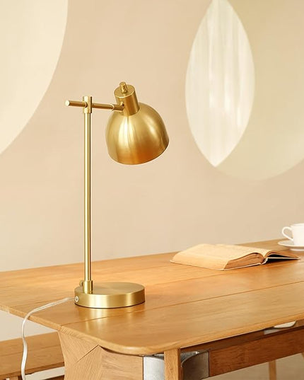 Globe Electric 61000058 18" Desk Lamp, Matte Brass Finish, Matte Black Metal Shade, Pivot Joint, On/Off Rotary Switch on Socket, E26 Base Bulb, Lamp for Living Room, Home Office - LeafyLoom